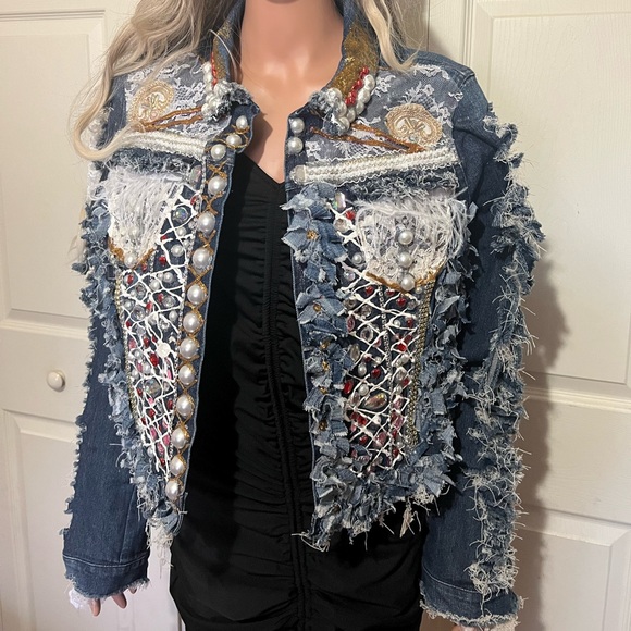 One of a kind women’s jean jacket.
Size Large 
You will definitely get noticed! - Picture 2 of 4